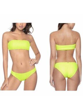 NWT PilyQ Pineapple Reef Neon Bandeau Teeny Bikini Set L Strapless Stretch